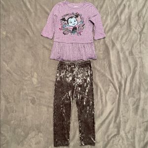 Disney Vampirina Outfit Purple Shirt/ Grey Velvet Pants 5T